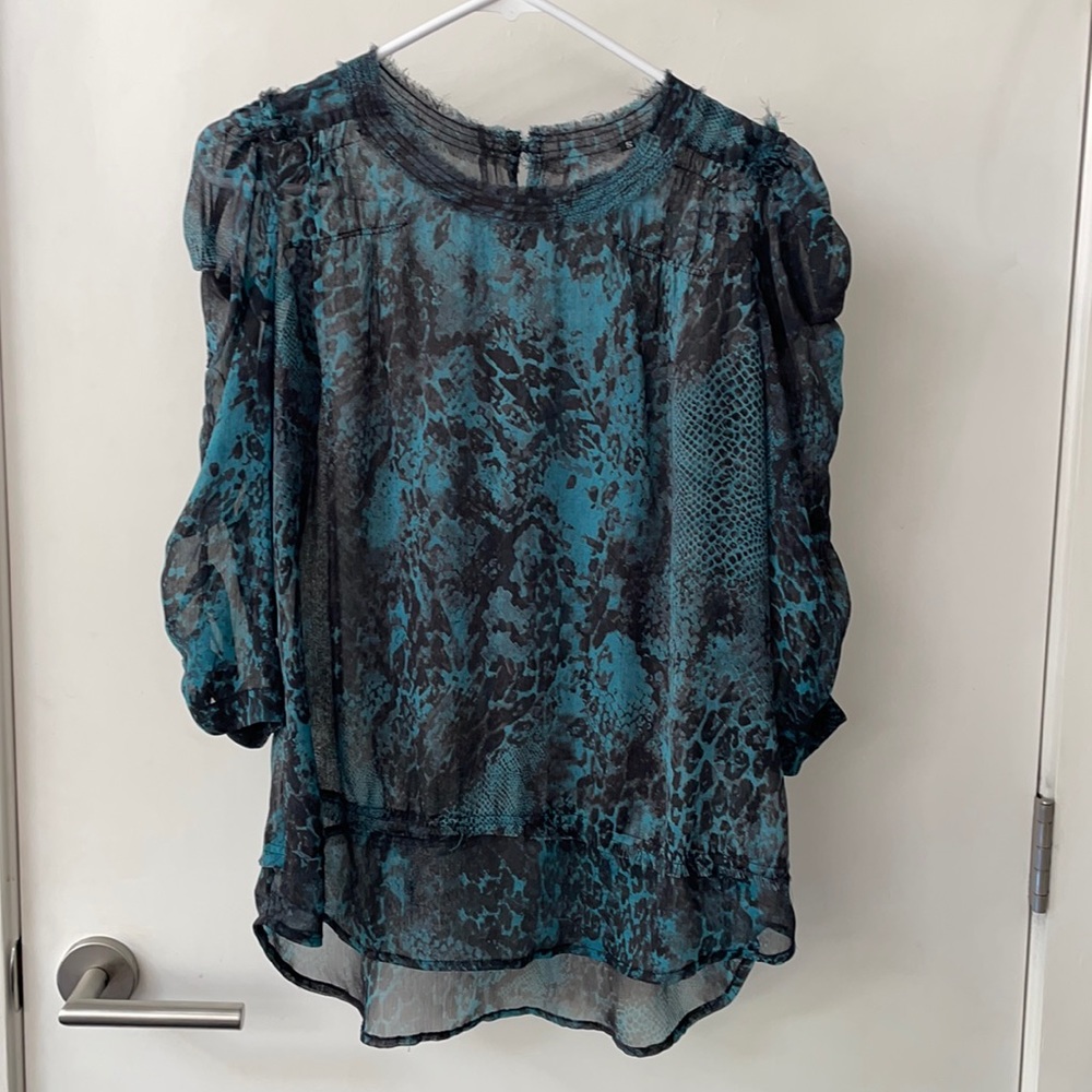 Silk raw edge blue snakeskin blouse